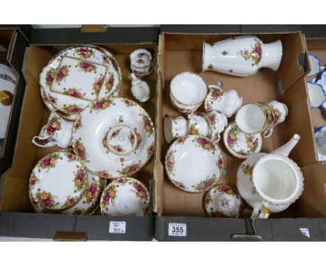 A large collection of Royal Albert Old Country Rose items to include teapot, cups, saucers, side plates etc (2 trays)