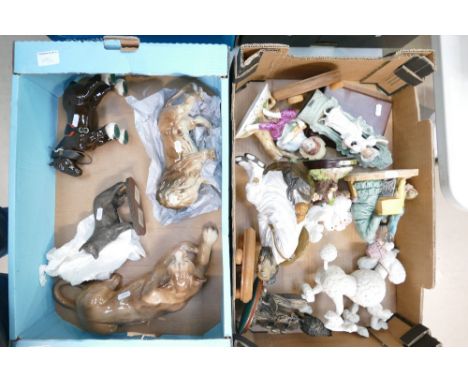 A mixed collection of ceramic items to include - large Melba ware lioness, lion, oriental theme ceramic figures, etc. Two tra