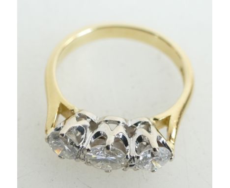 18ct Three Stone Diamond Ring, 0.50ct plus 2 x .25ct (1ct total) size N1/2 approx.