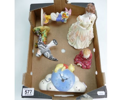 A collection of ceramic items to include - Royal Doulton Winnie the Pooh Mantle clock, Mickey Mouse Daisy Duck MM4 (seconds),