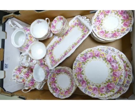 A collection of Royal Albert Serena patterned dinnerware to include cups, saucers, side plates, teapot etc