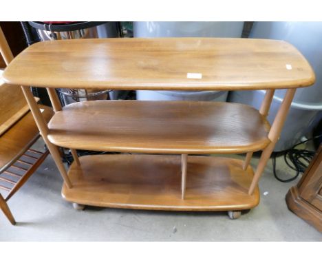 Unmarked but presumed Ercol 3-tier shelving unit/book case trolley 