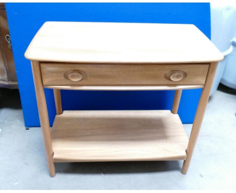 Mid-Century Ercol Windsor style single drawer side table in honey Elm 