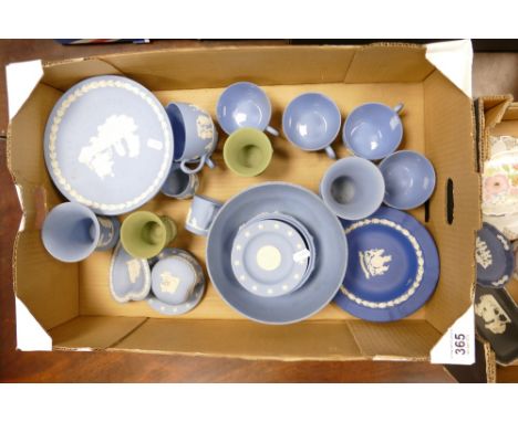 A collection of Wedgwood jasperware items to include fruit bowls, cups, saucers, commemorative plates etc
