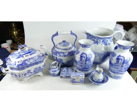 A large collection of Spode Italian design ceramics to include - large water jug, tureen, oversized ceramic kettle, vases, mi