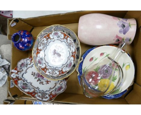 A mixed collection of ceramic items to include E Radford hand decorated vase and plate, nineteenth century floral decorated W