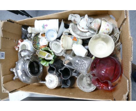 A mixed collection of ceramic items to include metalised teapots, early Crown Staffordshire floral decorated miniatures, Cran