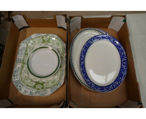 A mixed collection of large serving platters to include Melba, floral decorated larger item and others (2 trays)