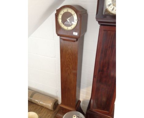 WALNUT WESTMINSTER CHIME GRANDDAUGHTER CLOCK. H130CM
