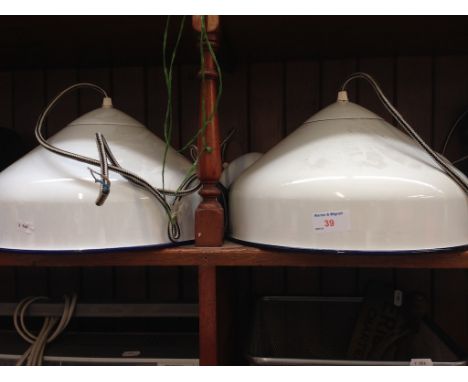 PAIR ENAMEL LIGHT FITTINGS