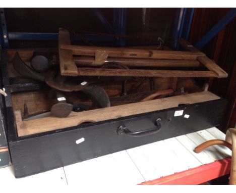 WOODEN TOOL BOX OF TOOLS