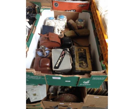 BOX WITH CAMERA. TIN, DRESSING TABLE WARE ETC.