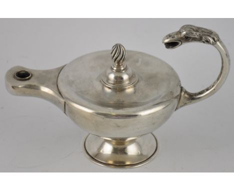 An Edwardian silver Aladdin's lamp club lighter with cast serpent handle, S. Smith & Co, Birmingham 1909, L. 15cm