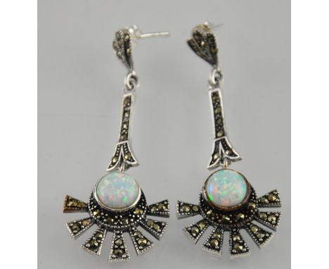 A pair of silver and marcasite Art Deco style earrings