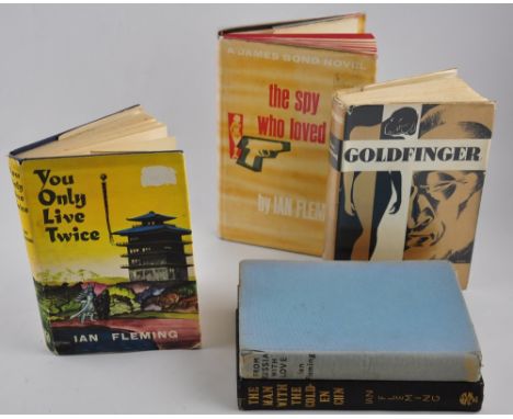 Five first edition hardback volumes: Ian Fleming's James Bond novels, comprising 'From Russia with Love', 1957, 'Goldfinger',