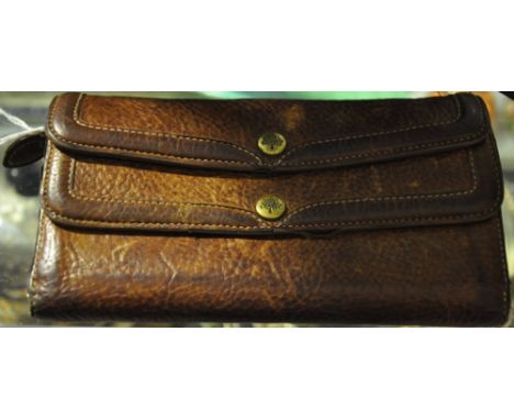 A Mulberry ladies' oak grained leather purse, together with a vintage black ladies evening bag with gold fabric trim (2)
