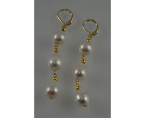 A rare set of 10-13mm south sea pearl drop earrings, 14ct clasp
