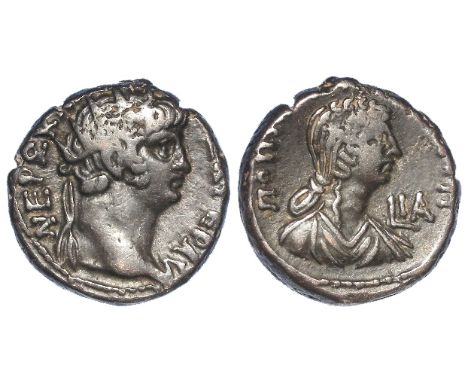 Nero and Poppaea billon tetradrachm, Mint of Alexandria 64-65 A.D., year 11, obverse:- Radiate head of Nero right, reverse:- 