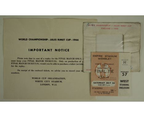 World Cup 1966 Final Tie Ticket 30 July 1966, plus Season Ticket Wallet, and match ticket Important Notice.  (3)