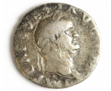 Vespasian silver denarius, Rome Mint 71 A.D., reverse reads:- TRI POT II COS III P P, Pax seated left holding olive-branch an