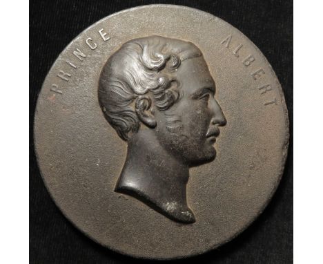 British Commemorative Plaque, black resin composition 112mm: A memorial plaque for Prince Albert, portrait facing r., signed(