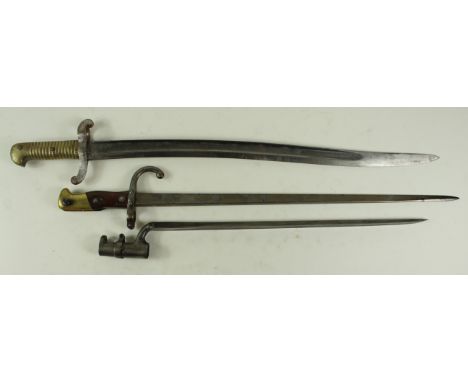 Bayonets: 1) French Model 1842 made at Chateller ault in 1861. 2) French Model 1874 Gras bayonet made at St Etienne. June 187