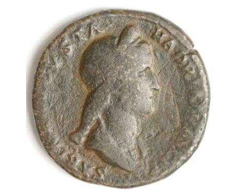 Sabina wife of Hadrian brass sestertius, Rome Mint 135 A.D., obverse:- Diademed and draped bust, hair in plait down neck, leg