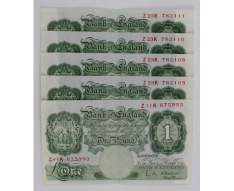 O'Brien One Pounds (5) All B273. "Z--K" with four consecutive. aEF