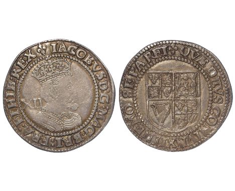 James I silver shilling, Third Coinage 1619-1625, Sixth large bust, mm. Lis 1623-1624, Spink 2668, large round flan, well cen