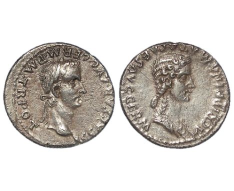 Caligula and Agrippina silver denarius, Lugdunum Mint 37-38 A.D., struck by Caligula in honour of his deceased mother Agrippi