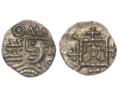 Anglo-Saxon silver sceat, Secondary Phase c.710-c.760, East Anglian Series R, Bust left on crescent shoulders Epa in runes, b