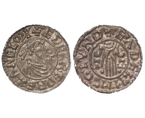 Aethelred II silver penny, Second Hand Issue, Spink 1146, obverse:- +AEDELRAED REX ANGLOX [Both 'AE's ligulate], reverse read