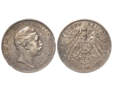 Germany, Prussia, 5 mark 1902A, light 'bag marks' on obverse, nEF/EF