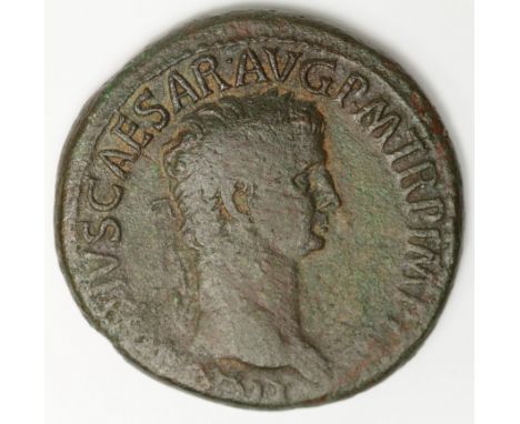 Claudius brass sestertius, Rome Mint 41-42 A.D., obverse:- Laureate bust right,  legend:- TI CLAVDIVS CAESAR AVG P M TR P IMP