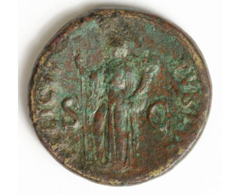Titus as Augustus brass sestertius, Rome Mint 80 A.D., obverse:- Laureate head left, legend:- IMP T CAES VESP AVG P M TR P P 