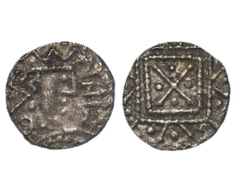 Anglo-Saxon silver sceat, Secondary Phase c.710-c.760, East Anglian, Series R, Bust right on crescent shoulders, RHY in runes