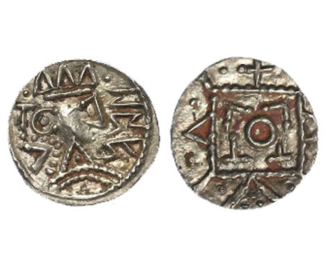 Anglo-Saxon silver sceat, Secondary Phase c.710-c.760, East Anglian, Series R, Bust right on pyramidal neck, Epa in runes bef