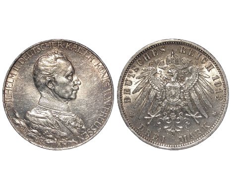 Germany, Prussia, 3 mark 1913A [25th. year of his reign], light 'bag marks' on the obverse, nEF/EF