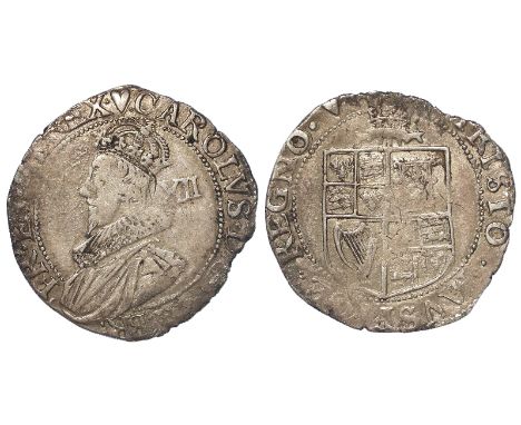 Charles I silver shilling, Tower Mint under the King 1625-1642 mm. Heart 1629-1630, Group B, type 1b2, plume above reverse sh