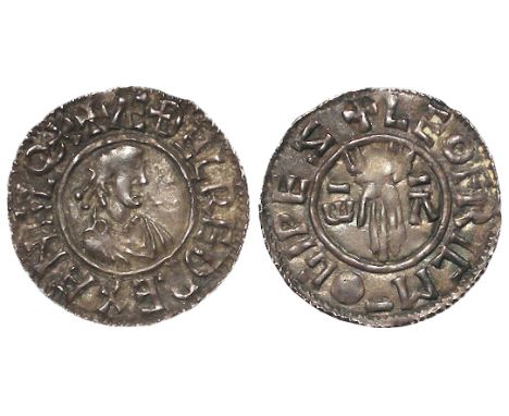 Aethelred II silver penny, First Hand Issue, Spink 1144, early transposed variety, obverse reads:- +AEDELRED REX ANGLOX [ 'AE