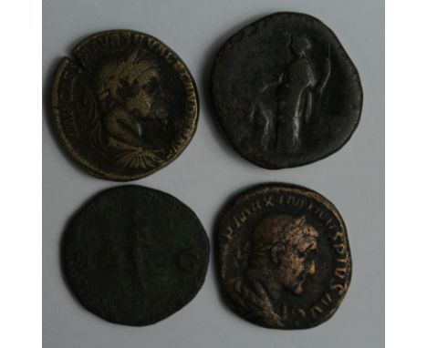 Marcus Aurelius, brass sestertius, reverse:- Clementia?, F/Fair, with a ditto but Severus Alexander, reverse:- Providentia? i