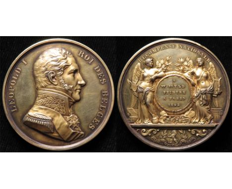 Belgian Art Award, silver d.56mm: Leopold I, 'Recompense Nationale' medal by Jouvenel, named to W. Wyld in Paris 1842 - the E