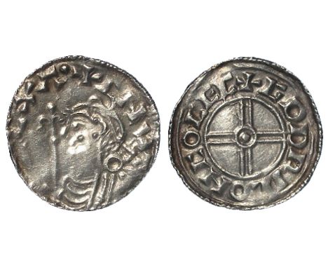 Cnut silver penny, Short Cross Issue, Spink 1159, obverse reads:- +CNVT[     ]CXA., reverse reads:- +GODRIC ON COLEC [first '