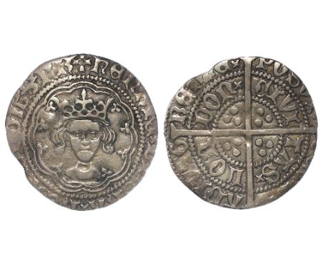 Henry V silver halfgroat Series G, of London, new neat bust, no marks, Spink 1775, with old ticket, Ex. Spink Auction 167, lo