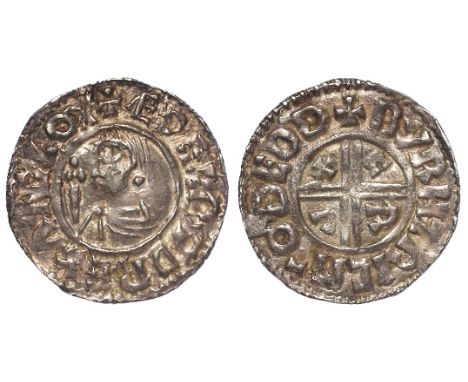 Aethelred II silver penny, Crux Issue, Spink 1148, obverse reads:- +AEDELRAED REX ANGLOX [Both 'AE's ligulate, 'D' with thorn