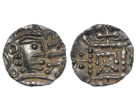 Anglo-Saxon silver sceat, Secondary Phase c.710-c.760, East Anglian, Series R, Bust right on crescent shoulders, Lepa? in run