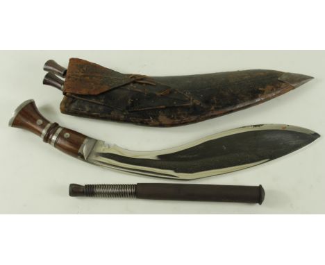 Kukri knife with scabbard and two miniature knives plus a German police cosh  (2)   Buyer collects