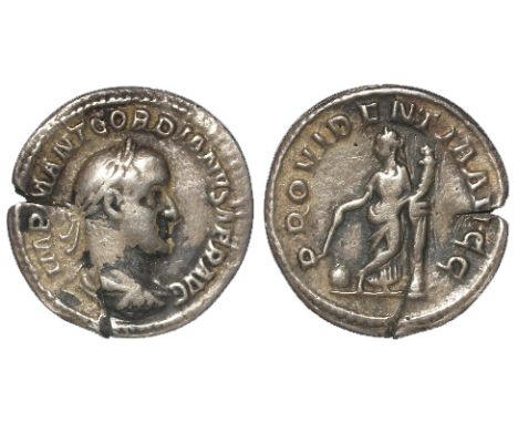 Gordian II Africanus 22 March to 12 April 238 A.D., Rome Mint, silver denarius, reverse:- Providentia standing facing, head l