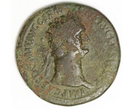 Domitian brass sestertius, Rome Mint 88-89 A.D., obverse:- IMP CAES DOMT AVG GERM COS XV CENS PER P P, reverse:- Jupiter seat