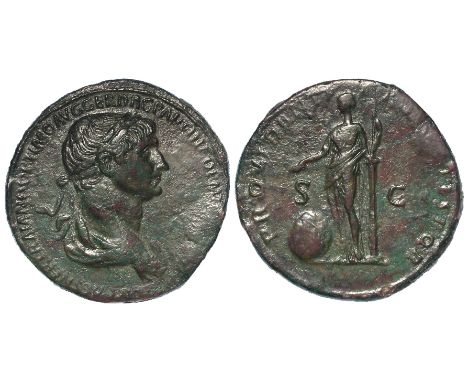 Trajan, brass sestertius, Rome Mint 116 A.D., Sear 3189, obverse:- Laureate and draped bust right, legend:- IMP CAES NER TRAI